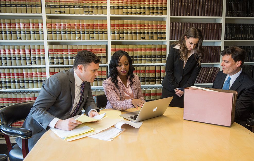 team in law library